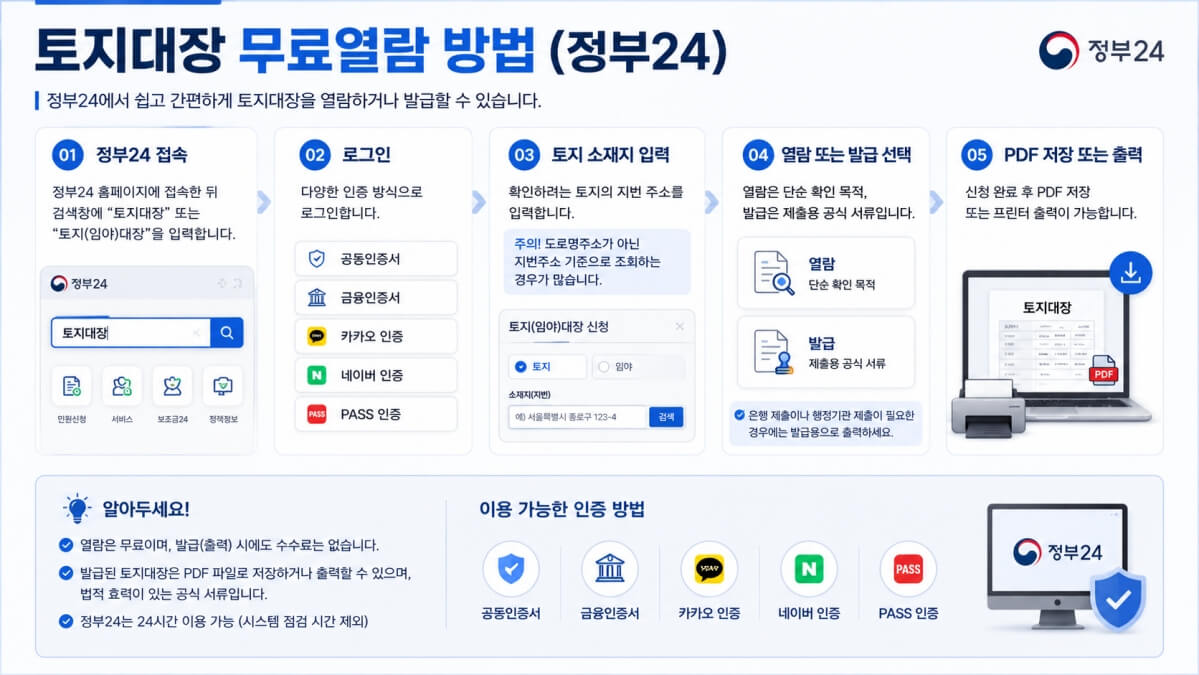 토지대장 무료열람 방법
