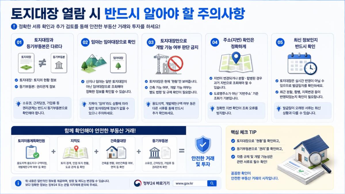 토지대장 열람 시 주의사항