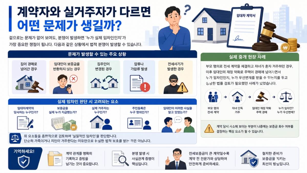 계약자와 실거주자가 다를 경우 문제점