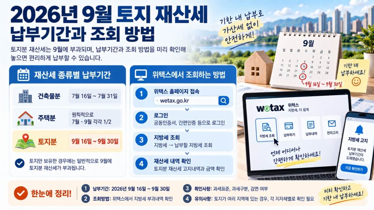 2026년 9월 토지 재산세 납부기간