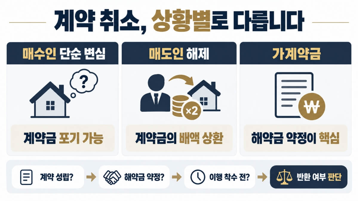 단순 변심·가계약금 반환·계약금 배액배상의 차이
