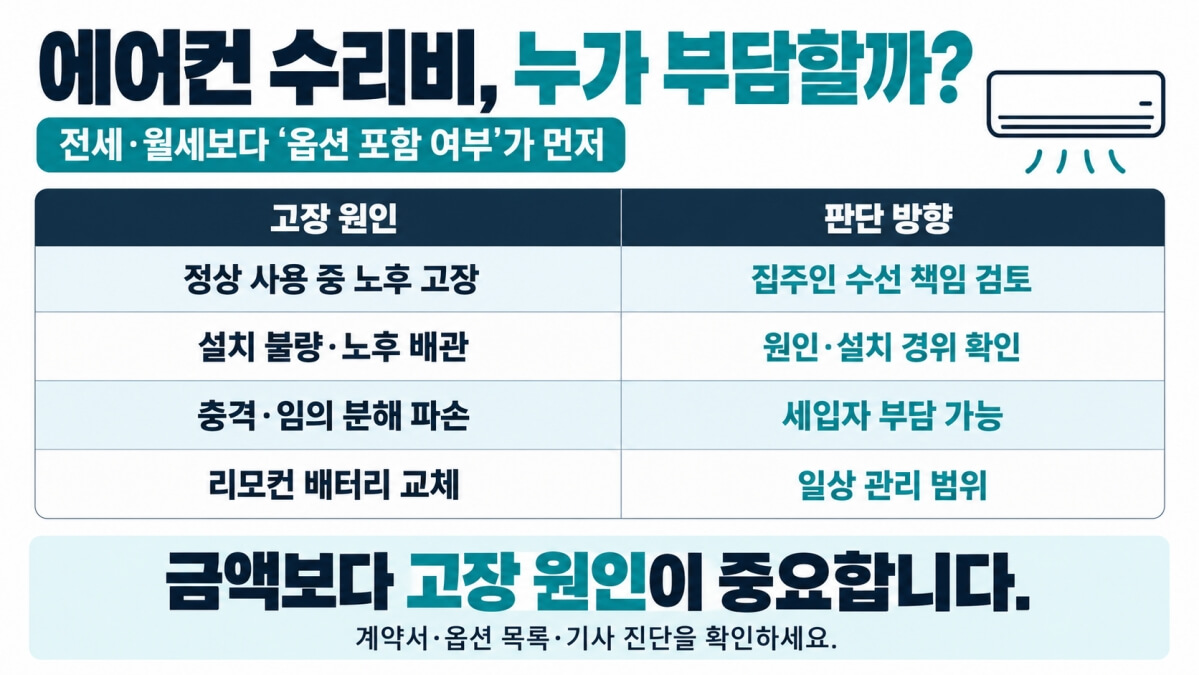 전세집 에어컨 고장 수리비 부담 주체