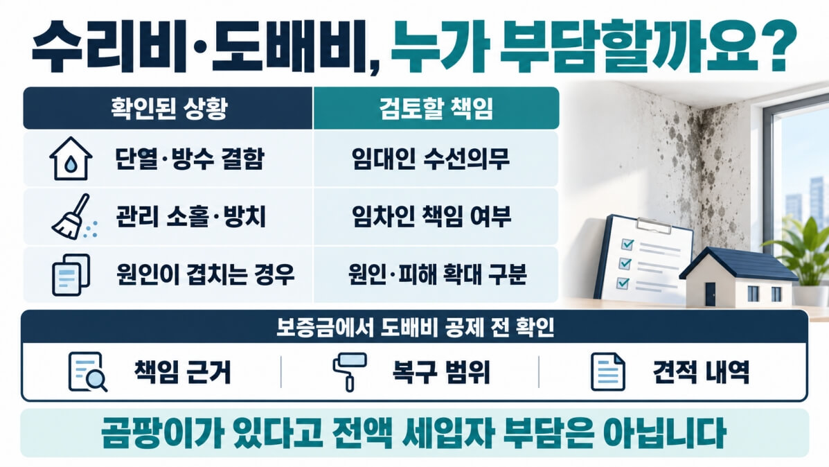 전세집 결로 곰팡이 책임 수리비 도배비