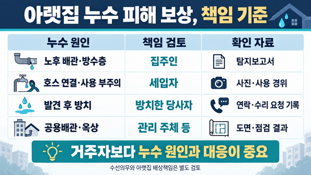 아랫집 누수 피해 보상 책임 기준