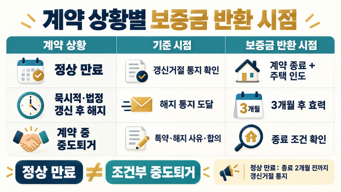 계약 상황별 보증금 반환 시점