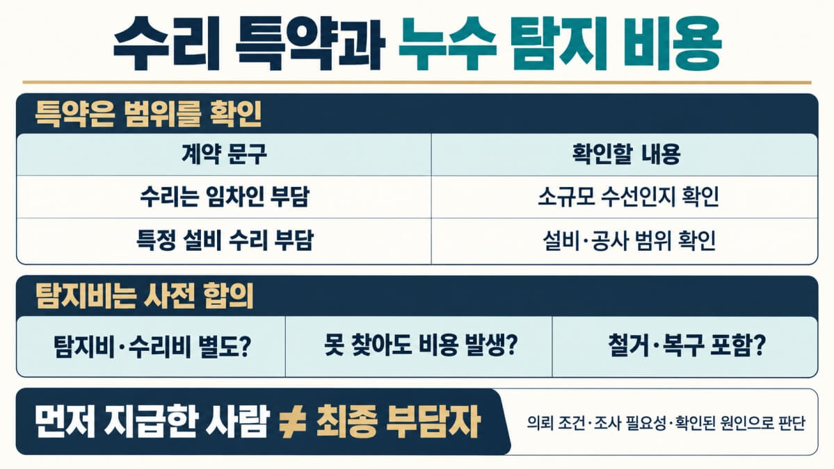 전세 월세집 누수 수리비 특약