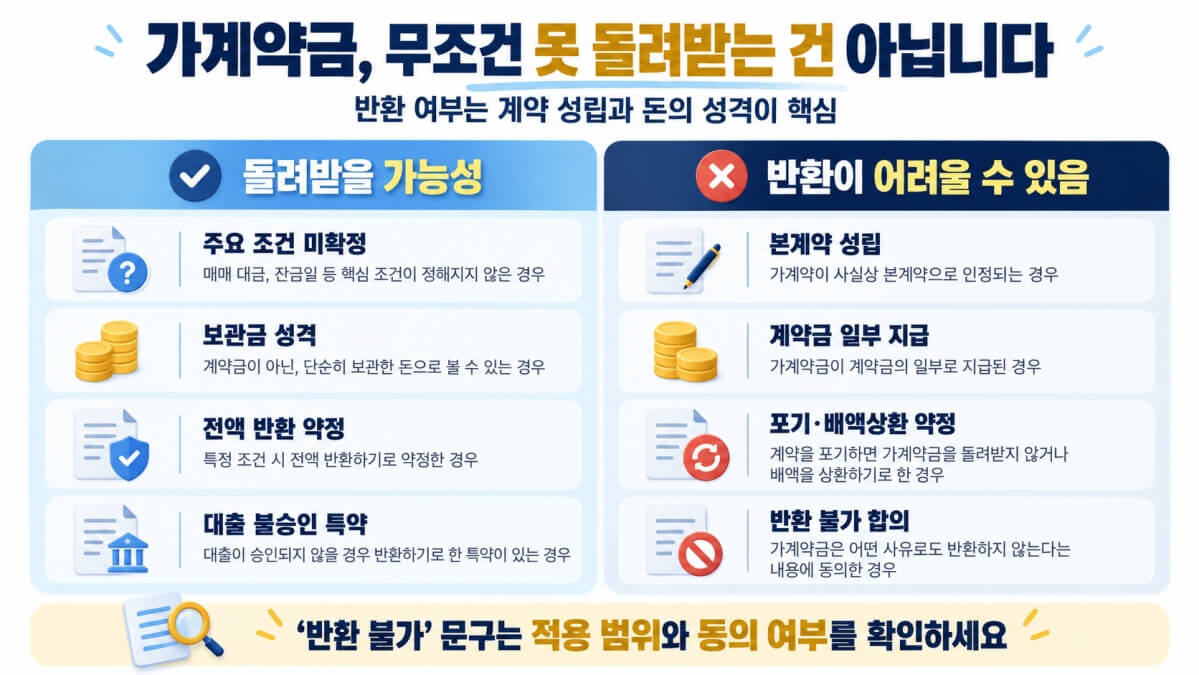 부동산 가계약금의 반환